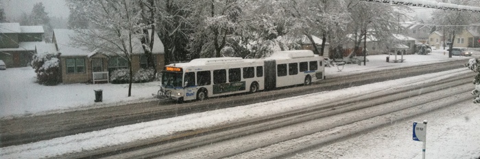artic bus in snow