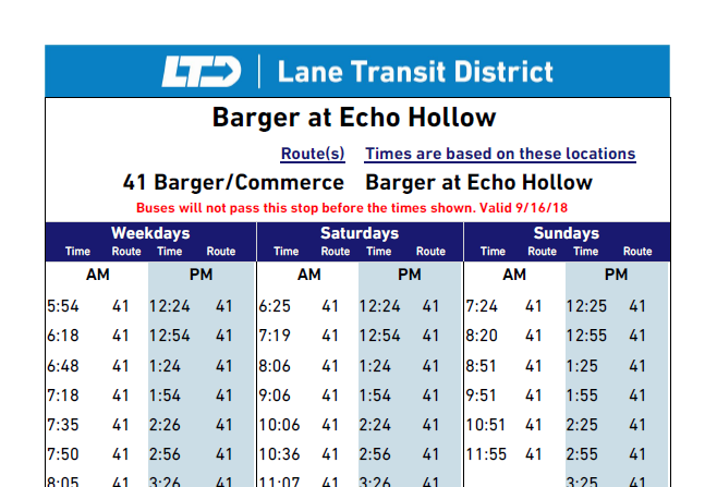 Bus Stop Information Sign Example