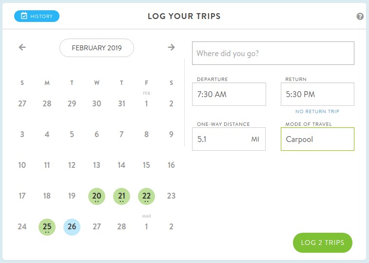 Log Trips Via Web Dashboard Screen Shot