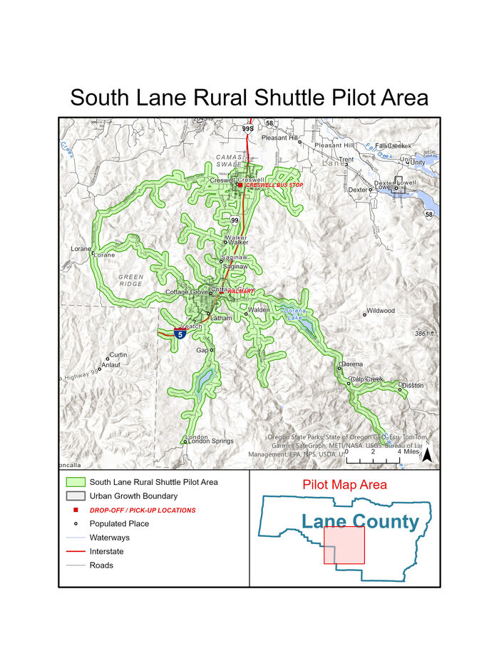 LTD South Lane Rural Shuttle Pilot Area
