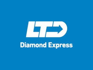 Blue background with bold white text "LTD" featuring an arrow incorporated into the "D," and "Diamond Express" written below.