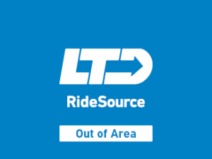 LTD RideSource logo with the text "Out of Area" displayed on a blue background.