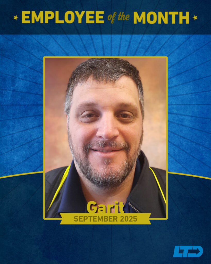 Portrait of a man smiling, labeled as Employee of the Month for September 2025. The name "Garit" and the LTD company logo are displayed on the image.